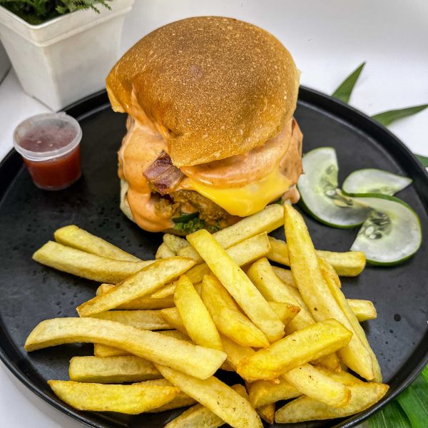 Burger with fries